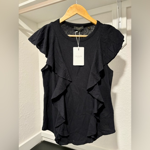 NWT Ted Baker London Kathley Ruffle Cotton & Linen Slub Top size 1 - Picture 6 of 9